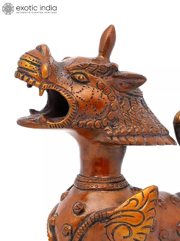 Exotic India 8" Pair Of Brass Temple Lions 