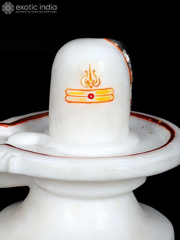 Exotic India 8" White Marble Shivalinga With Snakes 