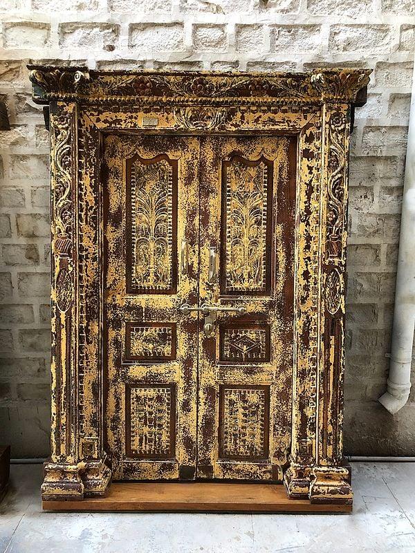 exotic india 84" Large Old Wood Door With Frame 