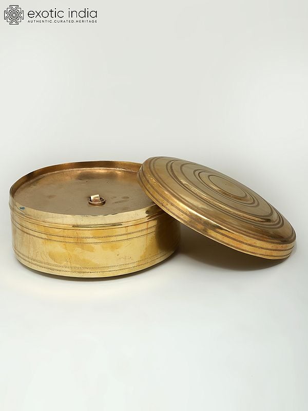 Exotic India 9" Brass Round Masala Box | Kitchen Item