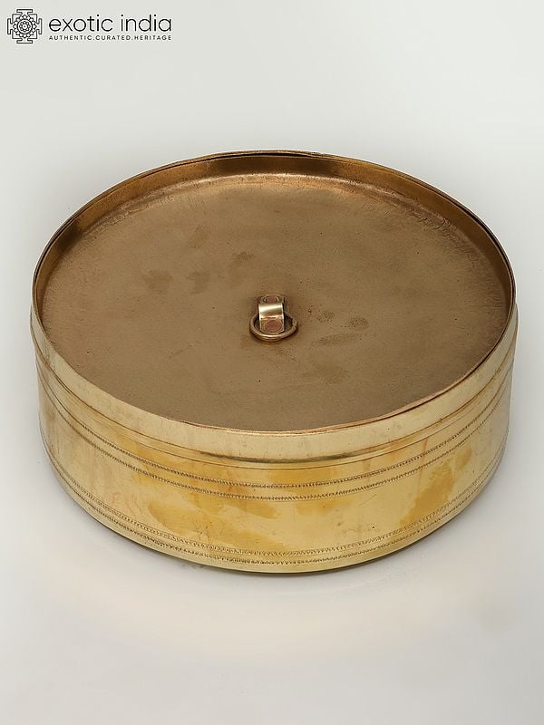 Exotic India 9" Brass Round Masala Box | Kitchen Item