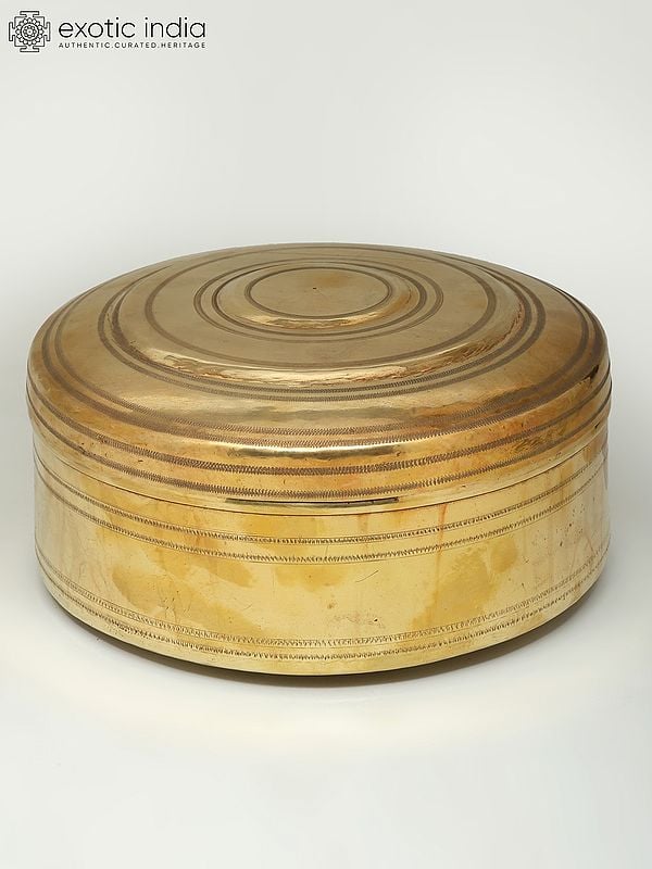 exotic india 9" Brass Round Masala Box | Kitchen Item 