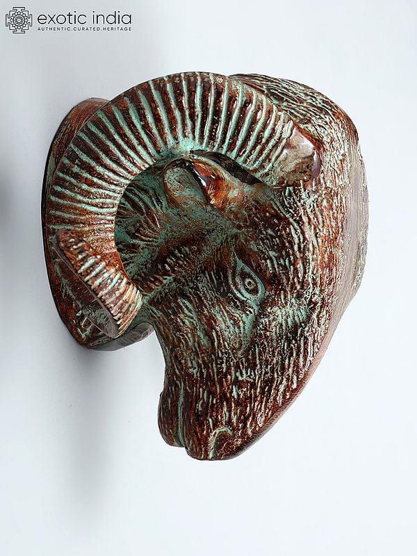exotic india 9" Brass Sheep Head | Wall Hanging 