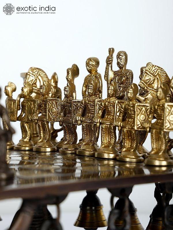 Exotic India 9" Designer Brass Chess With Figures