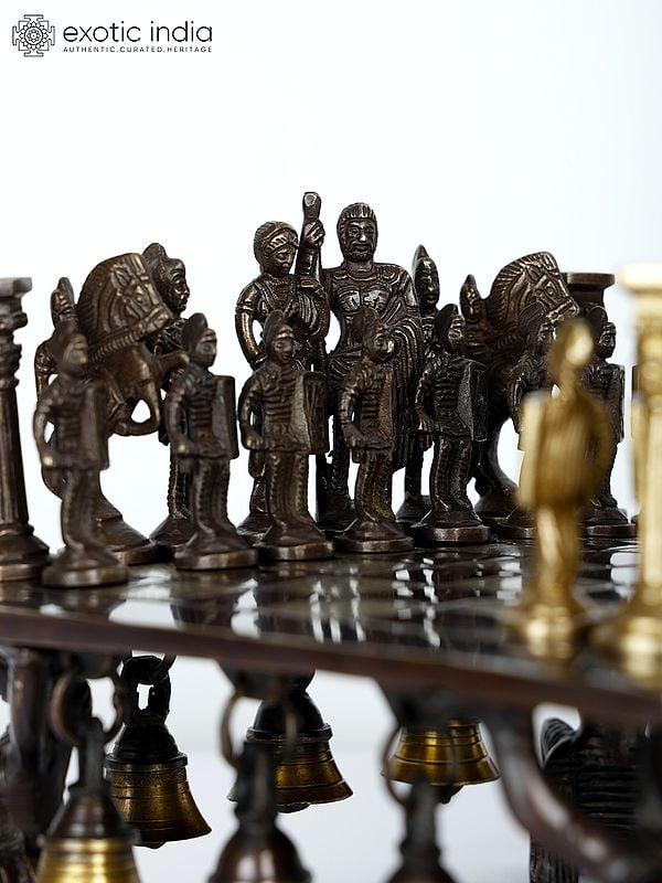 Exotic India 9" Designer Brass Chess With Figures