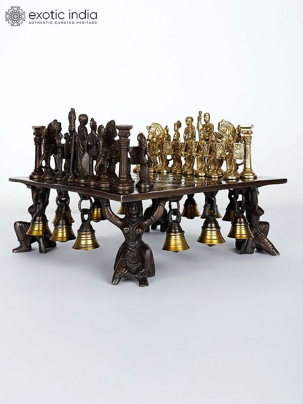 exotic india 9" Designer Brass Chess with Figures 