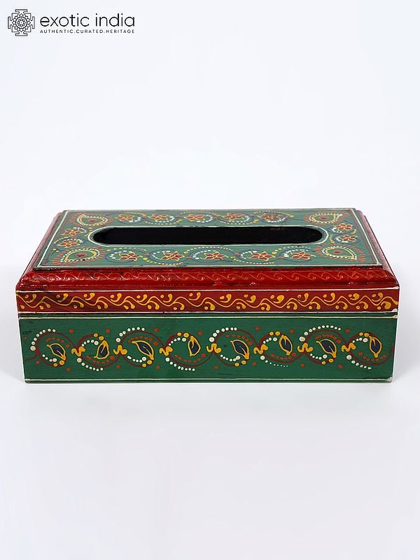exotic india 9" Hand-Painted Wooden Tissue Box