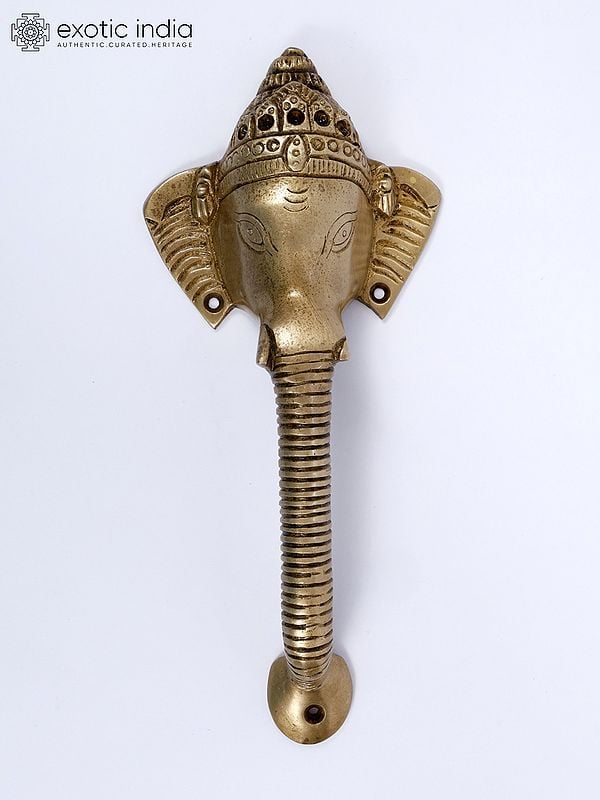 exotic india 9" Lord Ganesha Brass Door Handle 