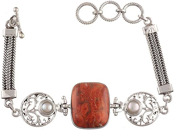 exotic india Agate Bracelet with Twin Pearl 