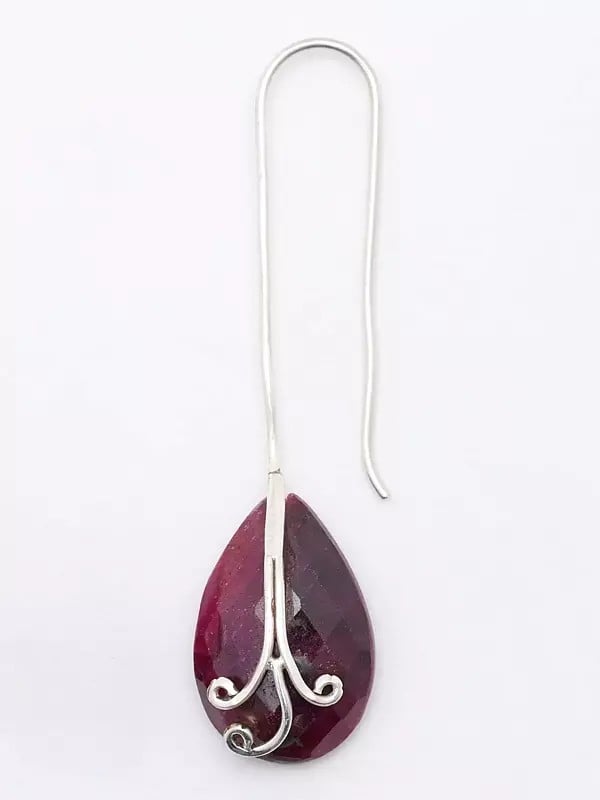 Exotic India Almond Shaped Ruby Long Hook Earrings