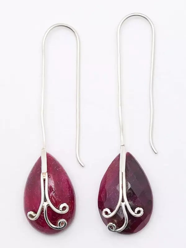 exotic india Almond Shaped Ruby Long Hook Earrings
