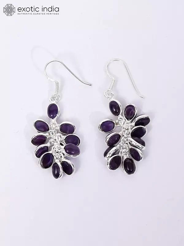 Exotic India Amethyst Gemstone Bunch Earrings 