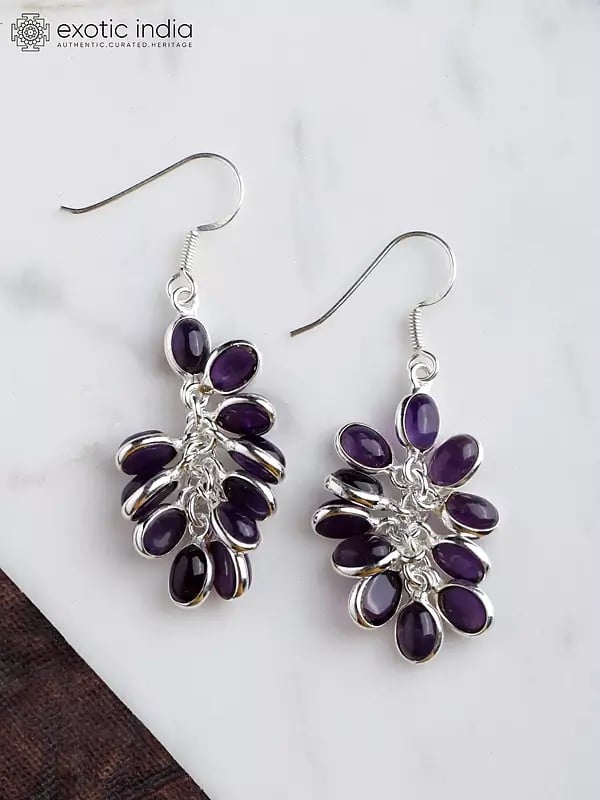 exotic india Amethyst Gemstone Bunch Earrings