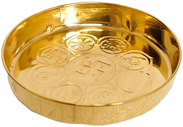 exotic india Ashtamangala Plate in Brass