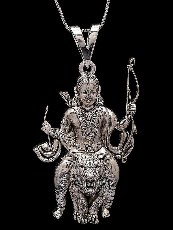 exotic india Ayyappa Swamy Seated on Tiger Pendant 