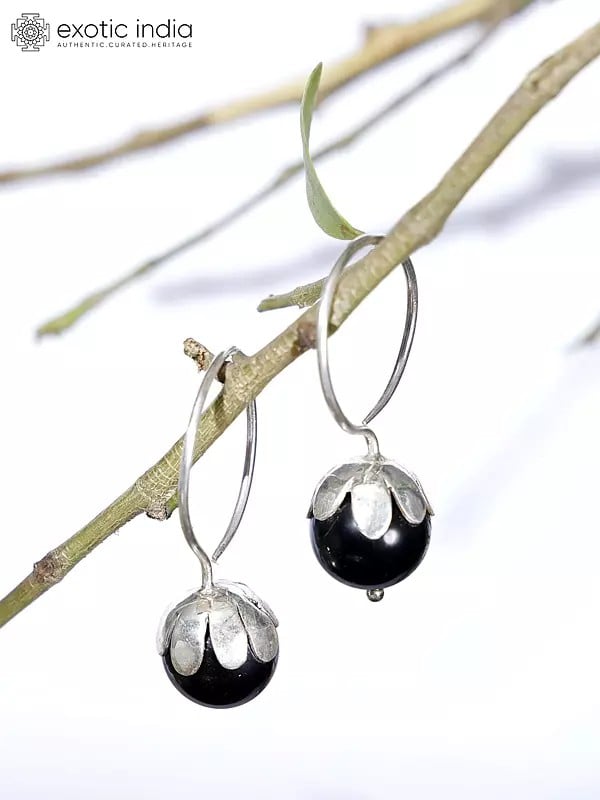 Exotic India Black Onyx Drop Hook Earrings