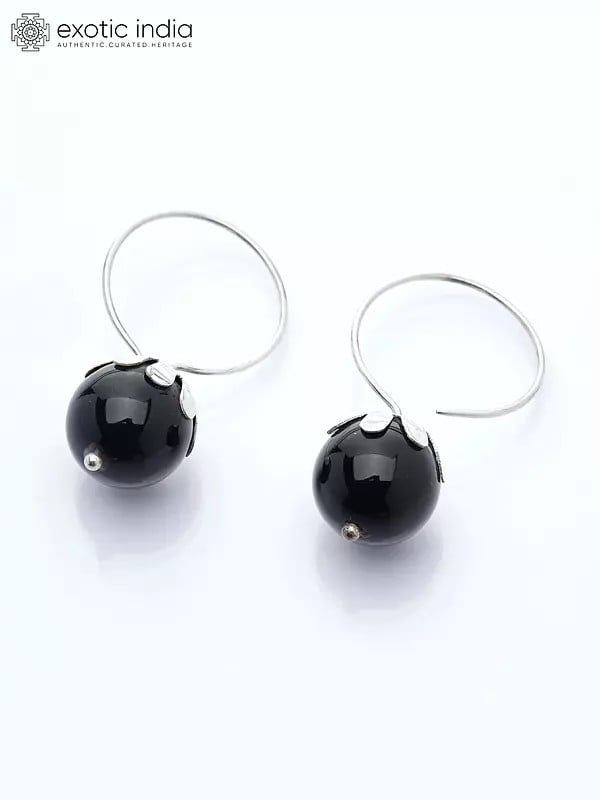 exotic india Black Onyx Drop Hook Earrings