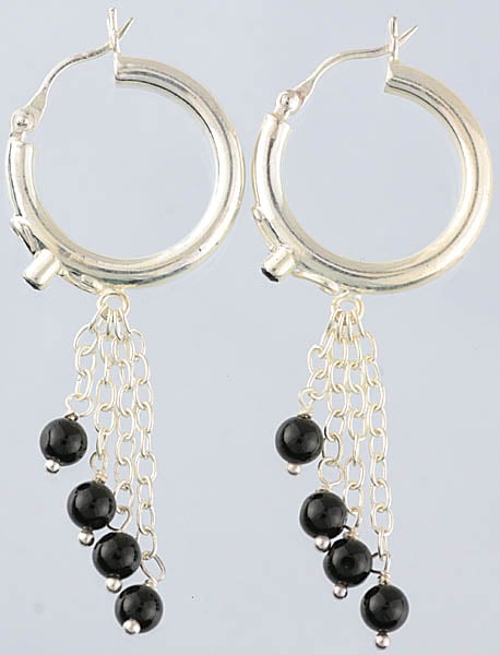 exotic india Black Onyx Hoop Chandeliers