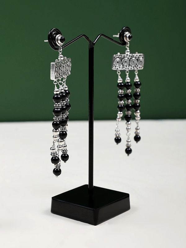 Exotic India Black Onyx Long Chandelier Earring