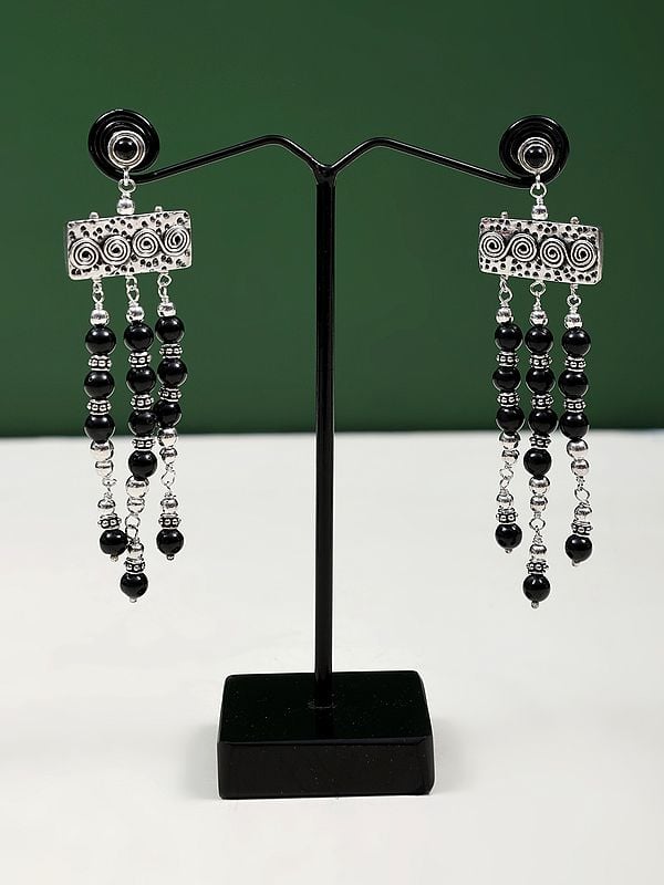 exotic india Black Onyx Long Chandelier Earring