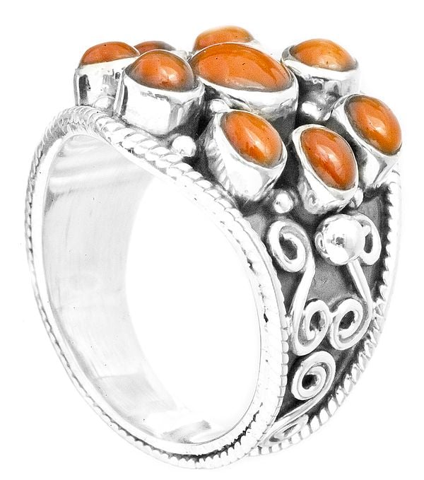 exotic india Blooming Flower Coral Ring 