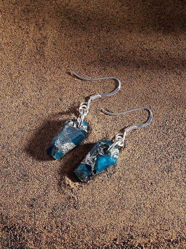 exotic india Blue Copper Turquoise Hook Earrings 