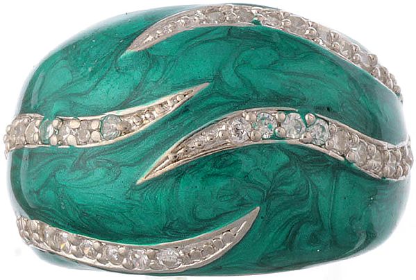 exotic india Blue Inlay Finger Ring with CZ 