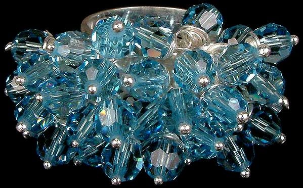 exotic india Blue Swarovski Gypsy Finger Ring 