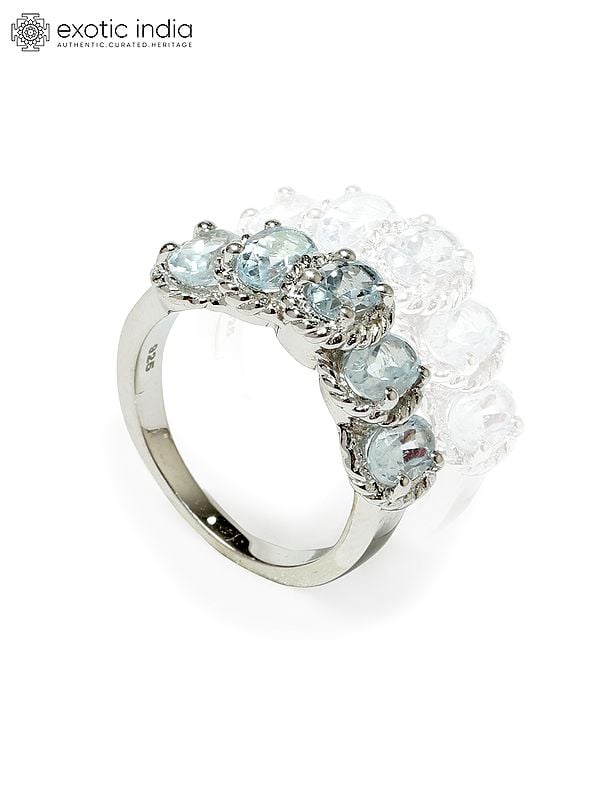 Exotic India Blue Topaz Sterling Silver Ring 