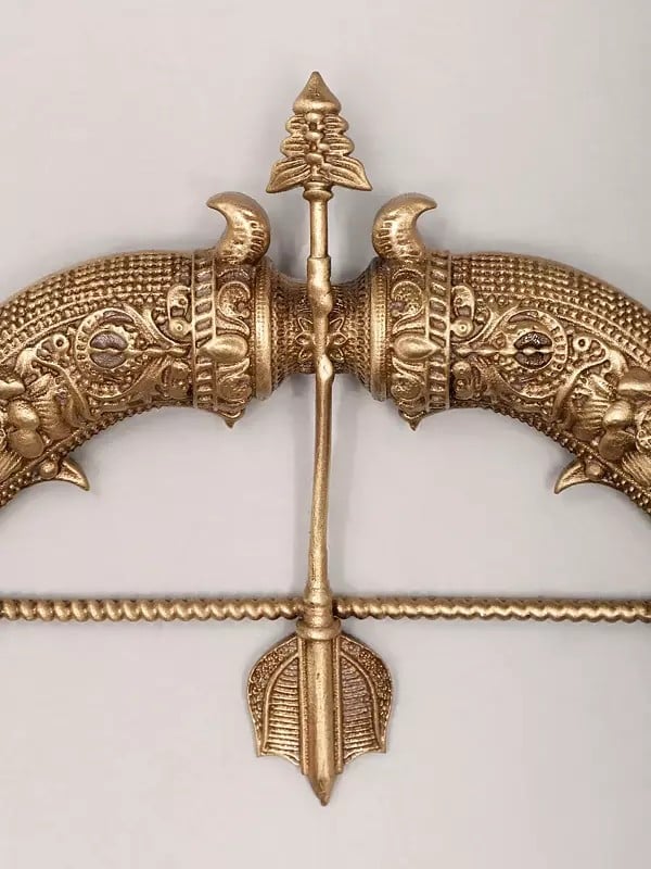 Exotic India Bow And Arrow Carved Brass Brooch 