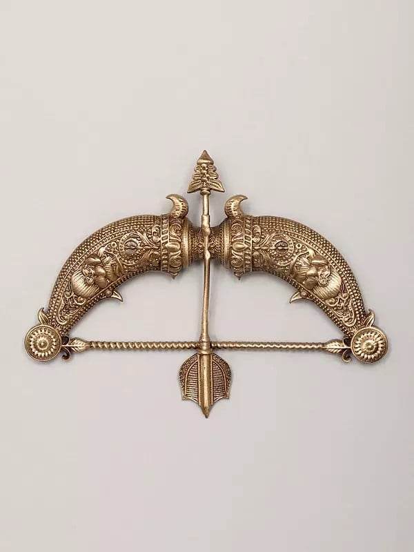 exotic india Bow and Arrow Carved Brass Brooch 