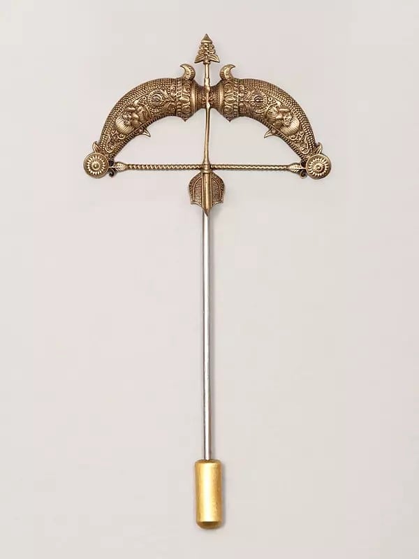 exotic india Bow and Arrow Carved Brass Lapel Pin 