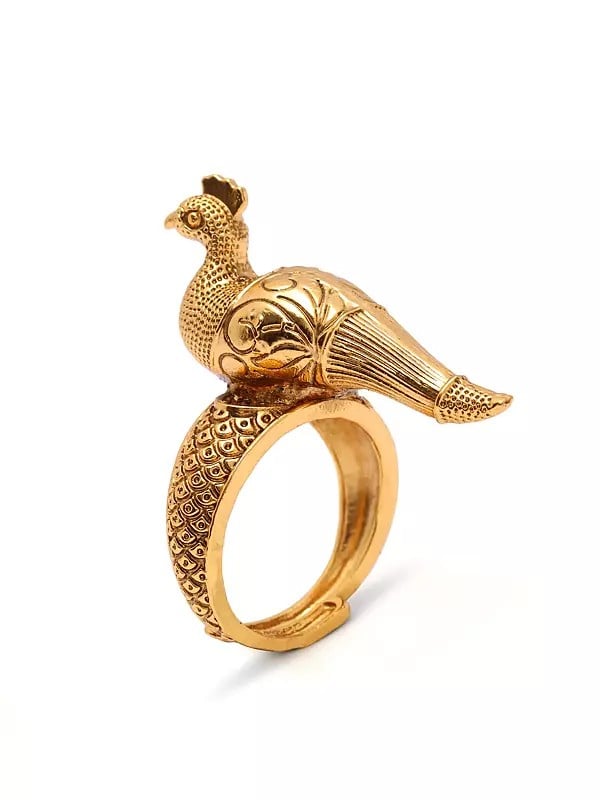 exotic india Brass Peacock Figurine Ring 