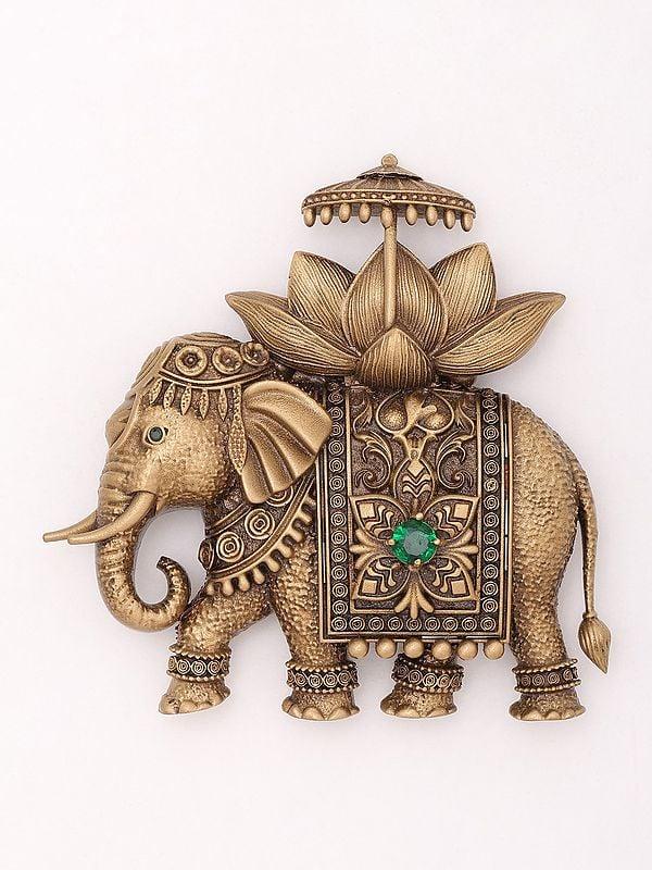 exotic india Brass Royal Elephant Brooch 