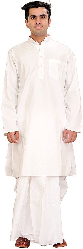 exotic india Bright-White Plain Dhoti Kurta Set 