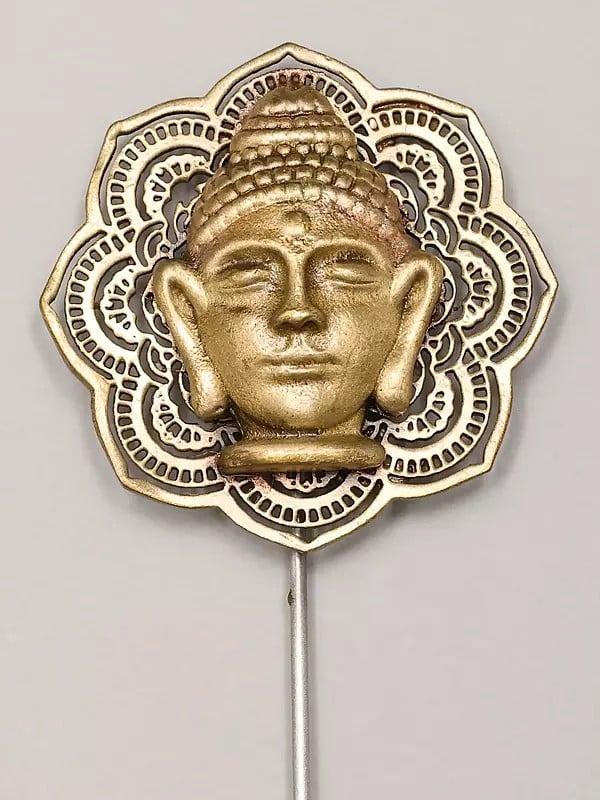 Exotic India Buddha Face Carved Brass Lapel Pin 