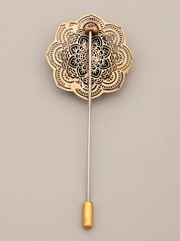 Exotic India Buddha Face Carved Brass Lapel Pin 