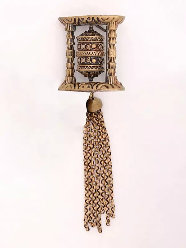 Exotic India Buddhist Prayer Wheel Brass Brooch 