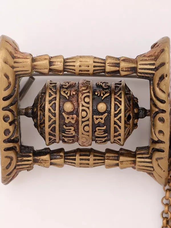 Exotic India Buddhist Prayer Wheel Brass Brooch 