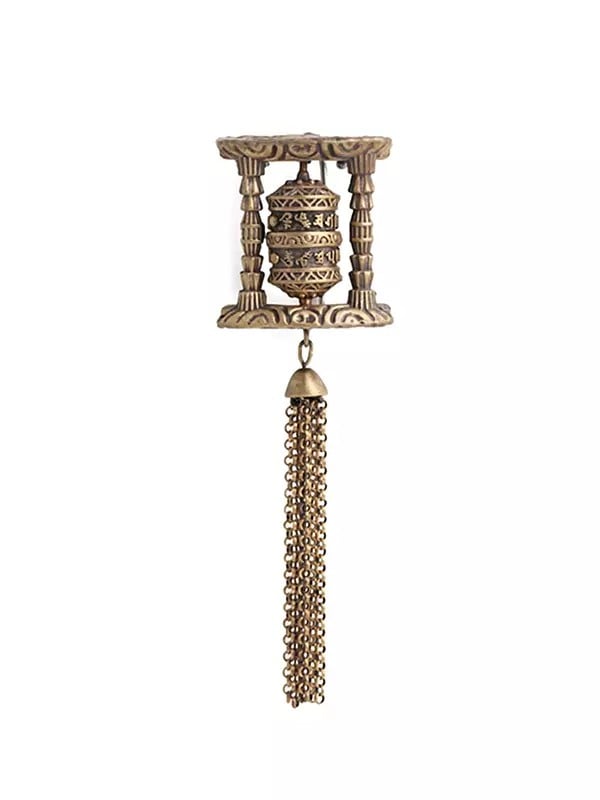 exotic india Buddhist Prayer Wheel Brass Brooch 