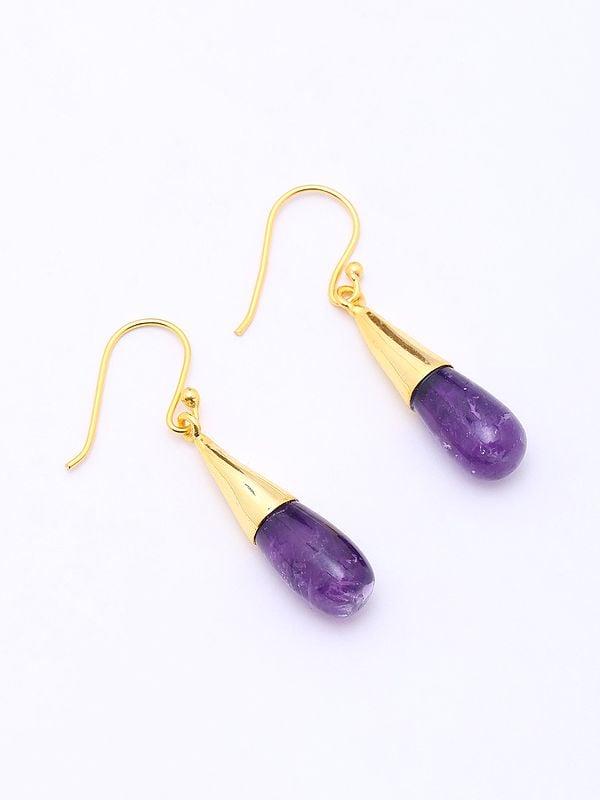 Exotic India Cabochon Amethyst Drop Hook Earrings 