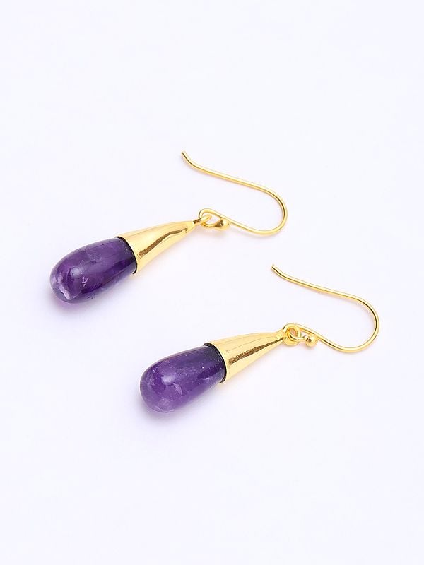 Exotic India Cabochon Amethyst Drop Hook Earrings 