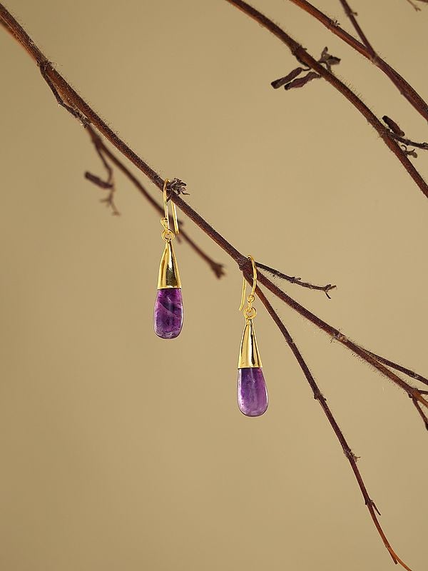 Exotic India Cabochon Amethyst Drop Hook Earrings 