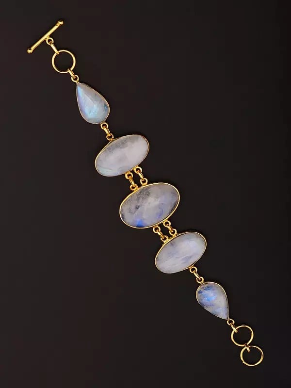 Exotic India Cabochon Rainbow Moonstone Bracelet 