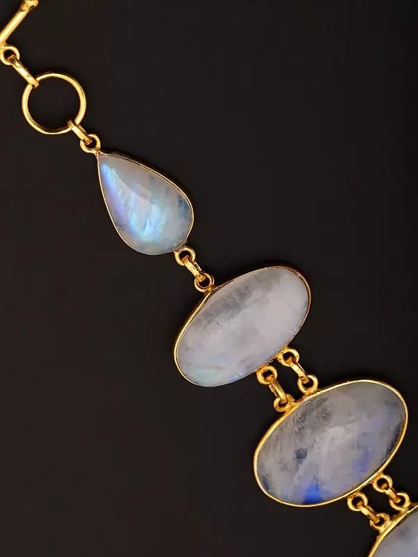 Exotic India Cabochon Rainbow Moonstone Bracelet 