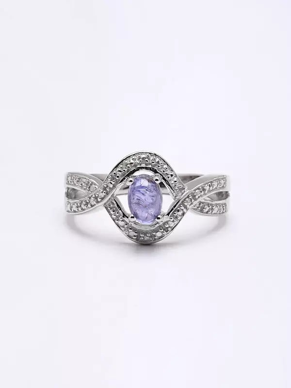 Exotic India Cabochon Tanzanite Gemstone Wave Ring 