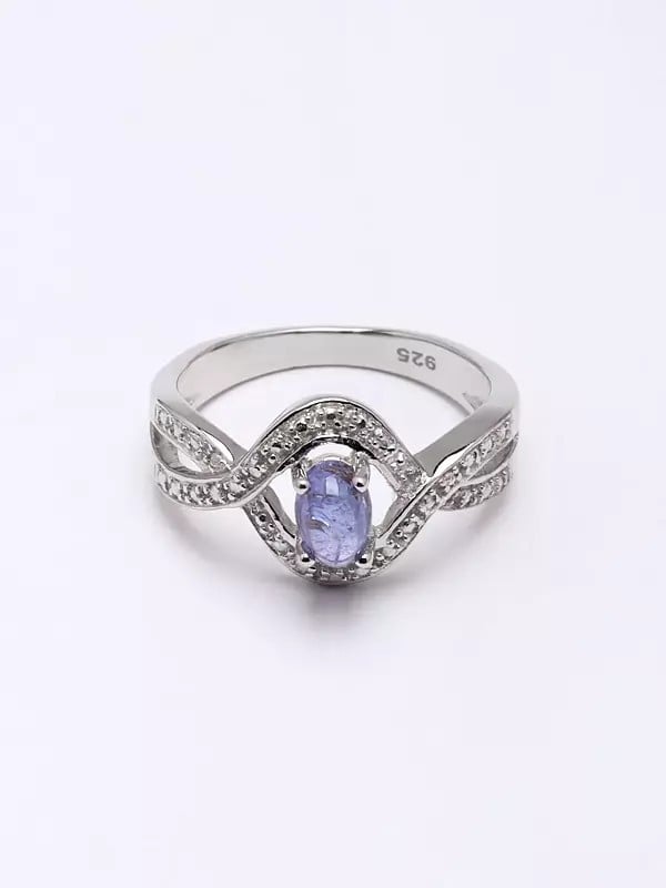 Exotic India Cabochon Tanzanite Gemstone Wave Ring 