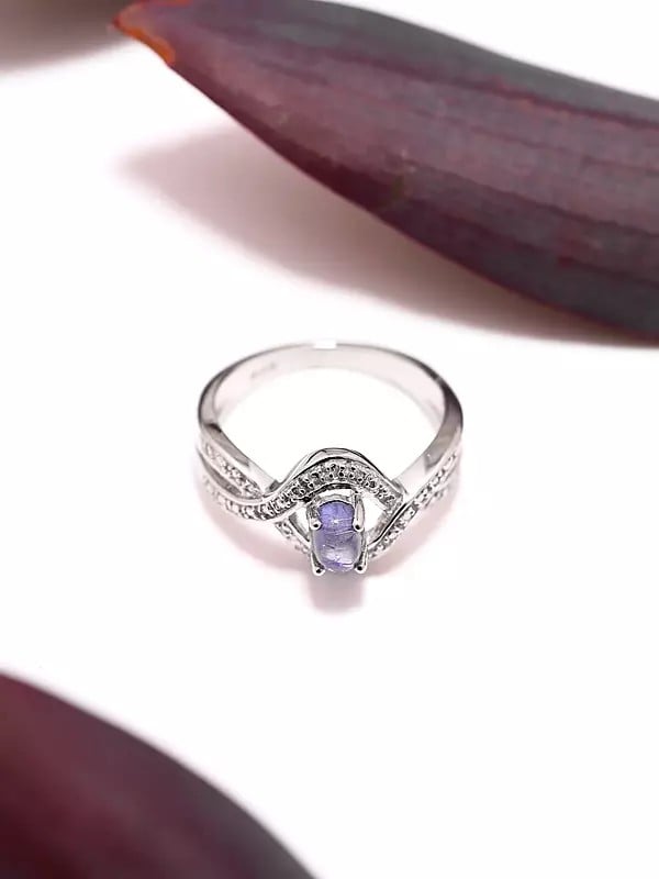 Exotic India Cabochon Tanzanite Gemstone Wave Ring 
