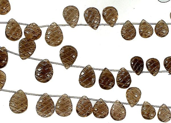 exotic india Carved Smoky Quartz Briolette