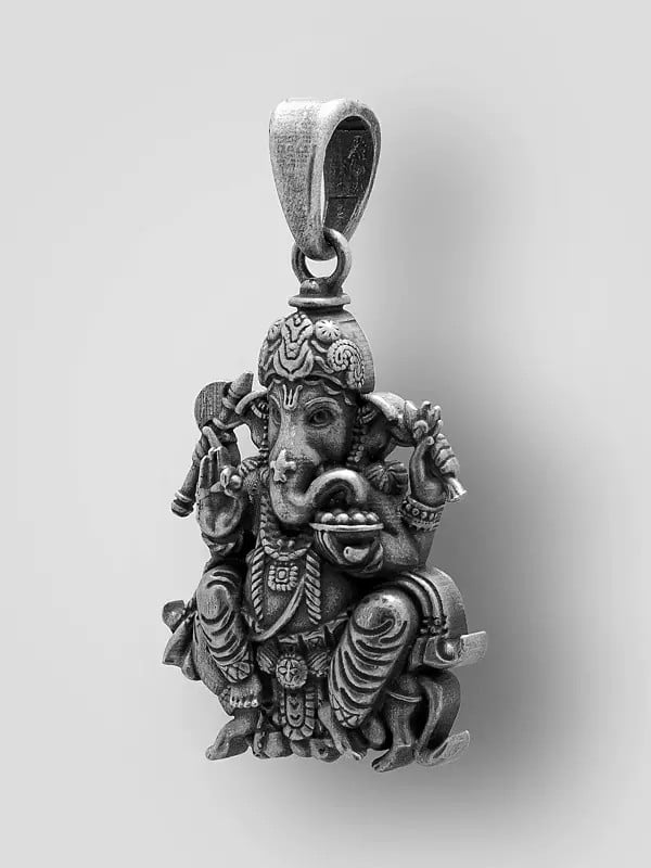 Exotic India Chaturbhuja Lord Ganesha Pendant 